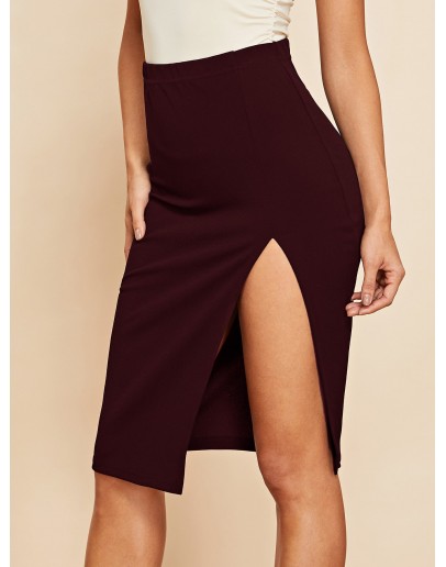 Solid Split Bodycon Skirt