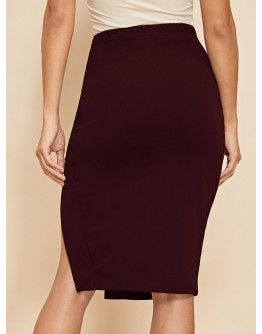 Solid Split Bodycon Skirt