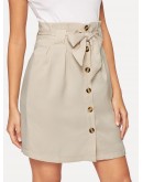 Frilled Bow Tie Waist Button Up Skirt