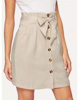 Frilled Bow Tie Waist Button Up Skirt