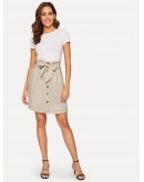 Frilled Bow Tie Waist Button Up Skirt