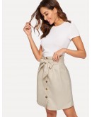 Frilled Bow Tie Waist Button Up Skirt