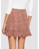 Asymmetrical Ruffle Hem Floral Skirt