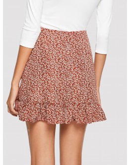 Asymmetrical Ruffle Hem Floral Skirt