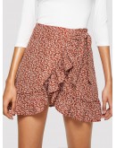 Asymmetrical Ruffle Hem Floral Skirt