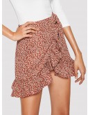 Asymmetrical Ruffle Hem Floral Skirt