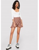 Asymmetrical Ruffle Hem Floral Skirt