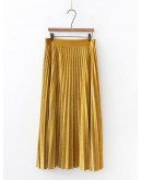 Solid Pleated Velvet Skirt