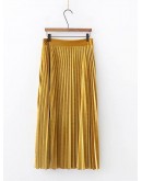 Solid Pleated Velvet Skirt