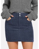 Slant Pocket Cord Bodycon Skirt