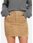 Double Button Front Corduroy Bodycon Skirt