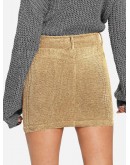 Double Button Front Corduroy Bodycon Skirt