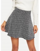 Zip Back Plaid Tweed Skirt