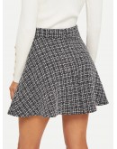 Zip Back Plaid Tweed Skirt