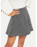 Zip Back Plaid Tweed Skirt