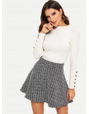 Zip Back Plaid Tweed Skirt