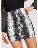 Half Zip Snake Print PU Skirt