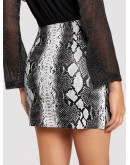 Half Zip Snake Print PU Skirt