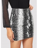 Half Zip Snake Print PU Skirt