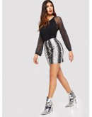 Half Zip Snake Print PU Skirt