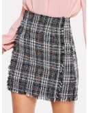 Colorblock Raw Trim Tweed Skirt