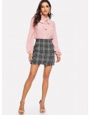 Colorblock Raw Trim Tweed Skirt