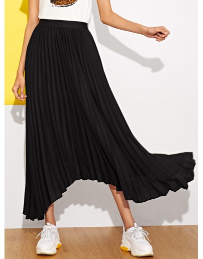 Asymmetrical Hem Pleated Skirt