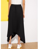 Asymmetrical Hem Pleated Skirt