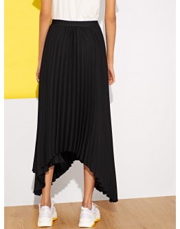 Asymmetrical Hem Pleated Skirt