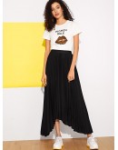 Asymmetrical Hem Pleated Skirt