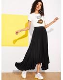 Asymmetrical Hem Pleated Skirt