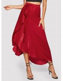 Tied Waist Asymmetrical Wrap Satin Skirt