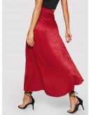 Tied Waist Asymmetrical Wrap Satin Skirt