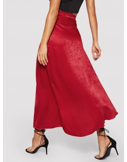 Tied Waist Asymmetrical Wrap Satin Skirt