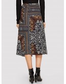 Tie Waist Mixed Print Wrap Skirt