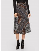 Tie Waist Mixed Print Wrap Skirt