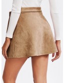 Self Belted Wrap Suede Skirt