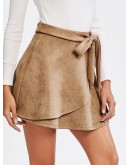 Self Belted Wrap Suede Skirt