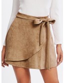 Self Belted Wrap Suede Skirt