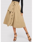 Button Front Belted Paperbag Utility Skirt