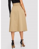 Button Front Belted Paperbag Utility Skirt