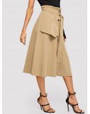 Button Front Belted Paperbag Utility Skirt