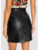 Pocket Patched O-ring Zipper PU Leather Skirt