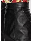 Pocket Patched O-ring Zipper PU Leather Skirt