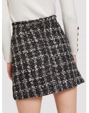 Double-breasted Plaid Tweed Skirt