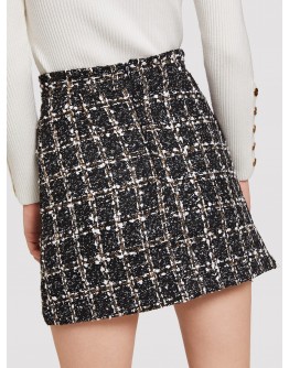 Double-breasted Plaid Tweed Skirt