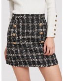 Double-breasted Plaid Tweed Skirt