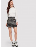 Double-breasted Plaid Tweed Skirt