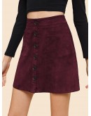 Single Breasted Dual Pocket Suede Skirt