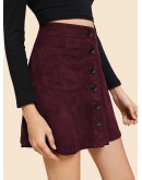 Single Breasted Dual Pocket Suede Skirt